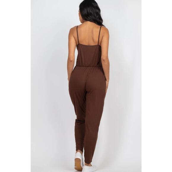 Capella Apparel Solid Spaghetti Strap Jumpsuit | Black | Size Small - Picture 2 of 2